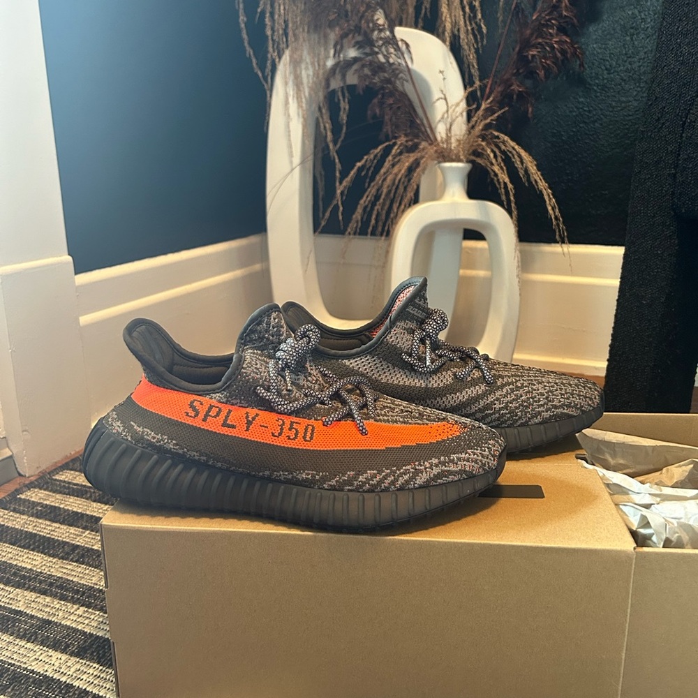 Unisex Yeezy Orange and Gray Sneakers by adidas - Picture 2 of 6